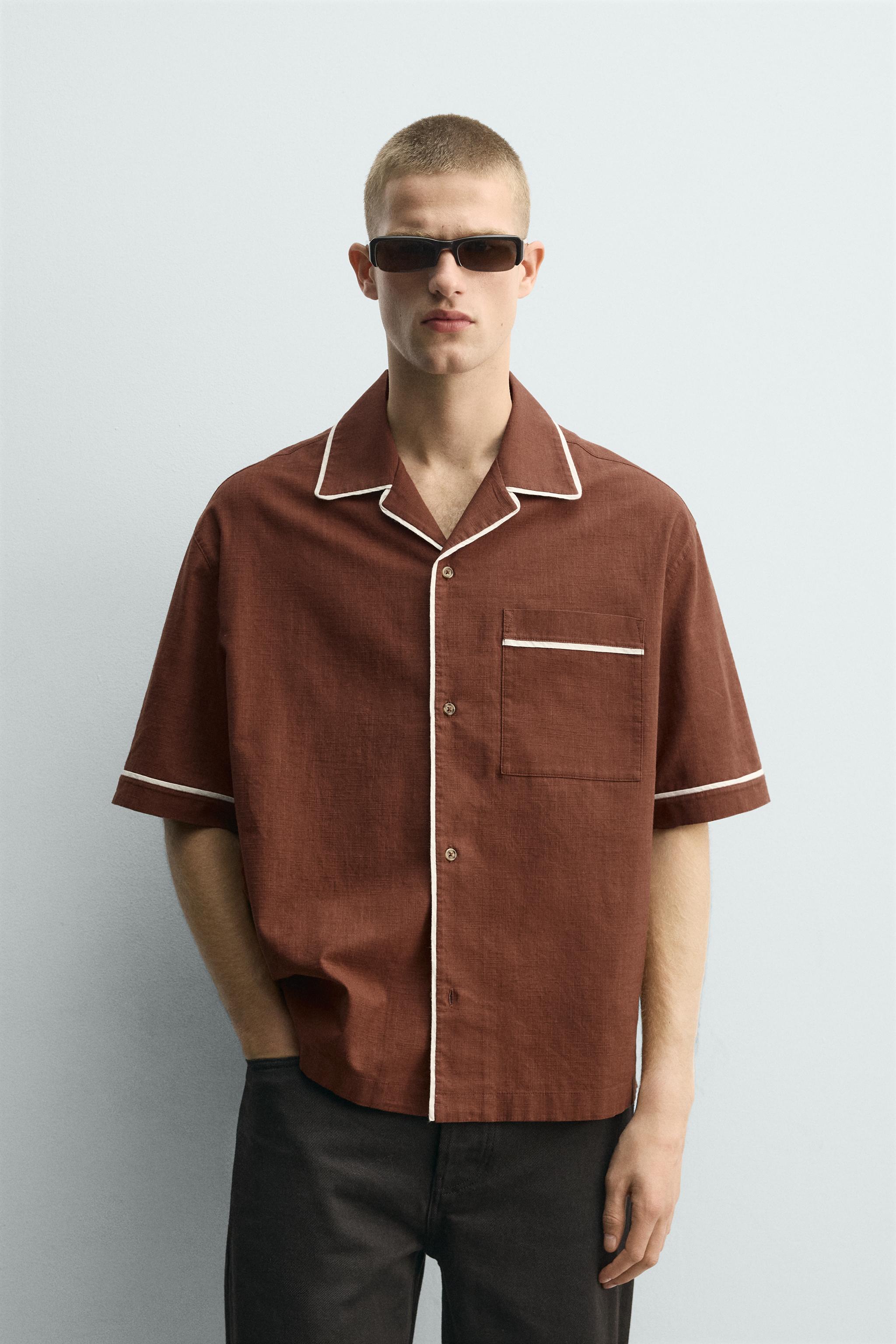 RELAXED FIT SHIRT WITH CONTRAST PIPING